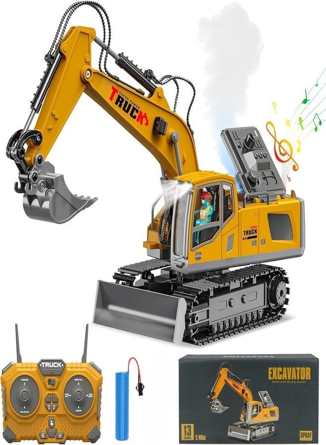Daji Excavator Truck Toys 1/20 Scale 2.4Ghz Construction Vehicles with Metal Shovel 680° Rotation for Kids Boys Age 4-7 8 9 10 Year Old (Yellow),Remote Control Excavator 13 Channel RC - Image 1